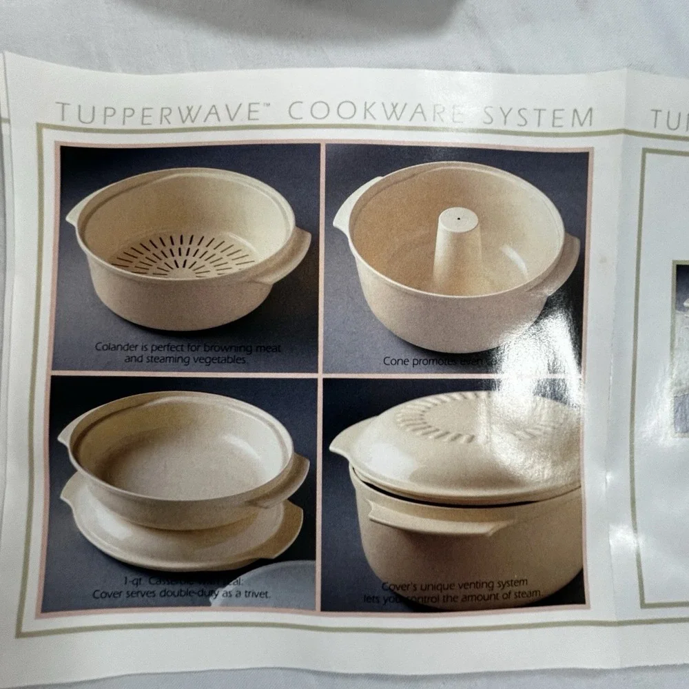 TUPPERWARE Cookware System Microwave 3 QT ,1 3/4 QT Stacking Cooker 1990 Almond